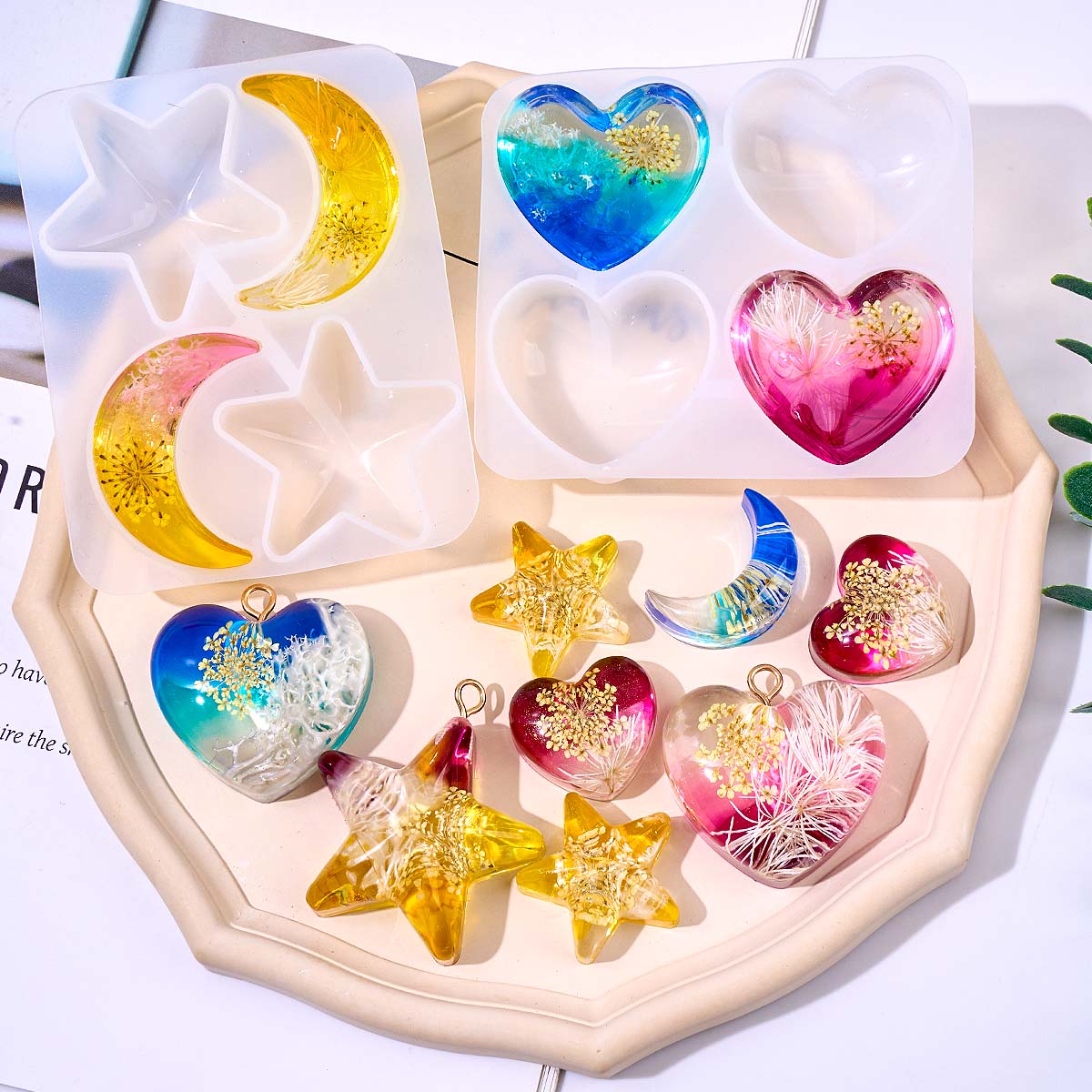Resin Art Epoxy - Kalp Yıldız Ay Kolye silikon kalıp