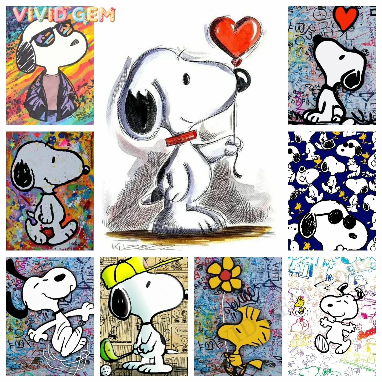 Resin Art Canvas - VIVID GEM Kawaii Graffiti Snoopy Çizgi